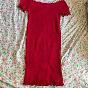 Off the shoulder red lettecue dress